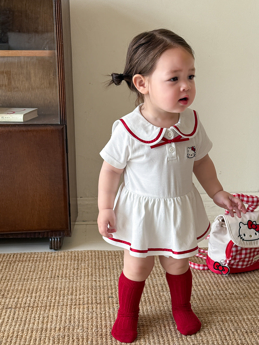 Girls' Cartoon Cat Academy-style Onesie Skir