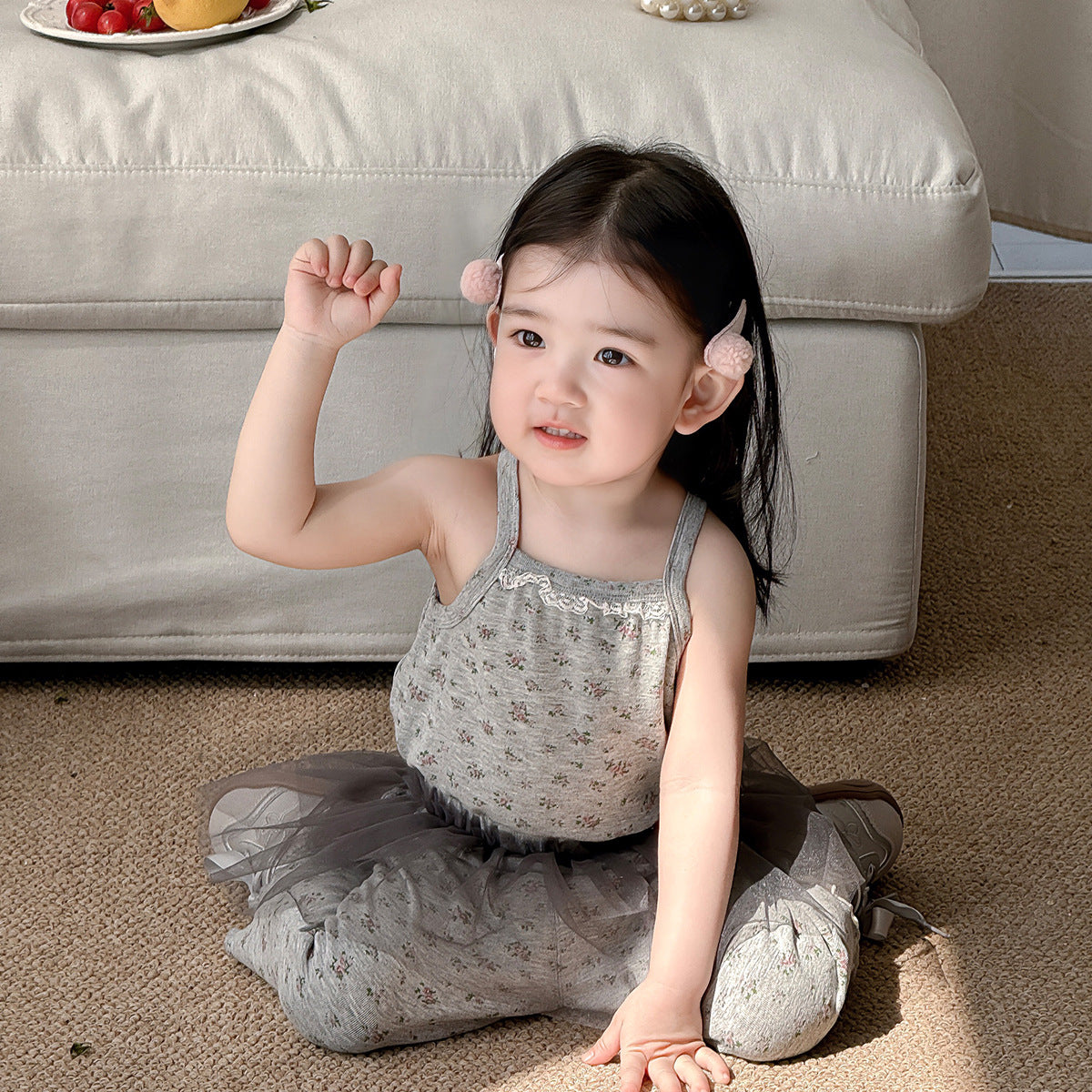 Girls' floral knit suspender set
