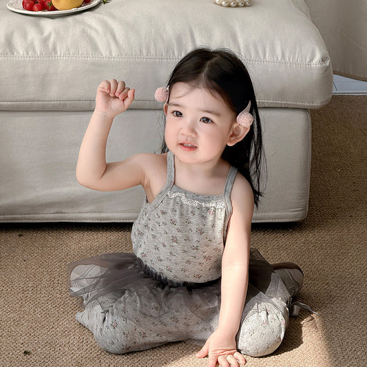 Girls' floral knit suspender set