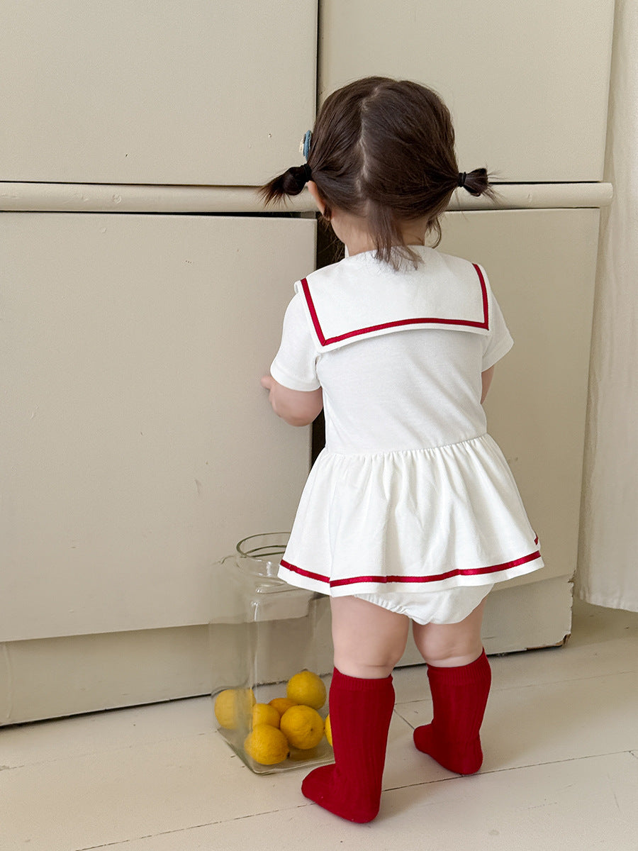 Girls' Cartoon Cat Academy-style Onesie Skir