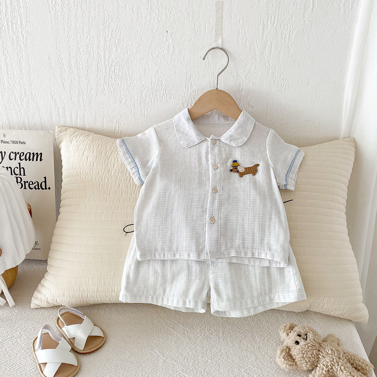 Baby and toddler double yarn checkered home suit set