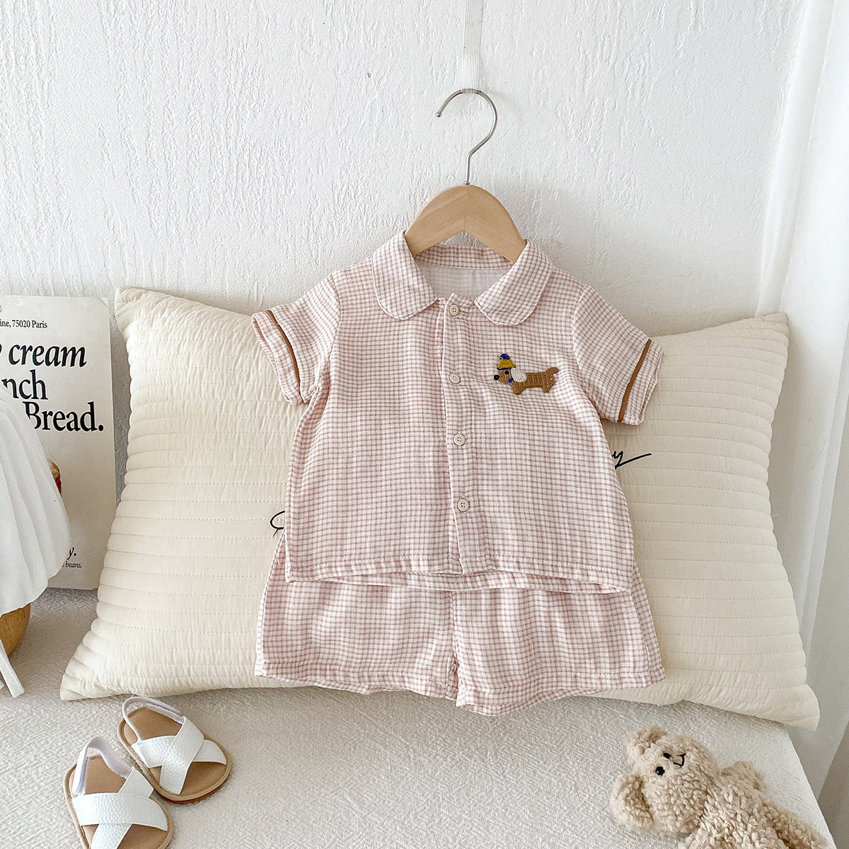Baby and toddler double yarn checkered home suit set