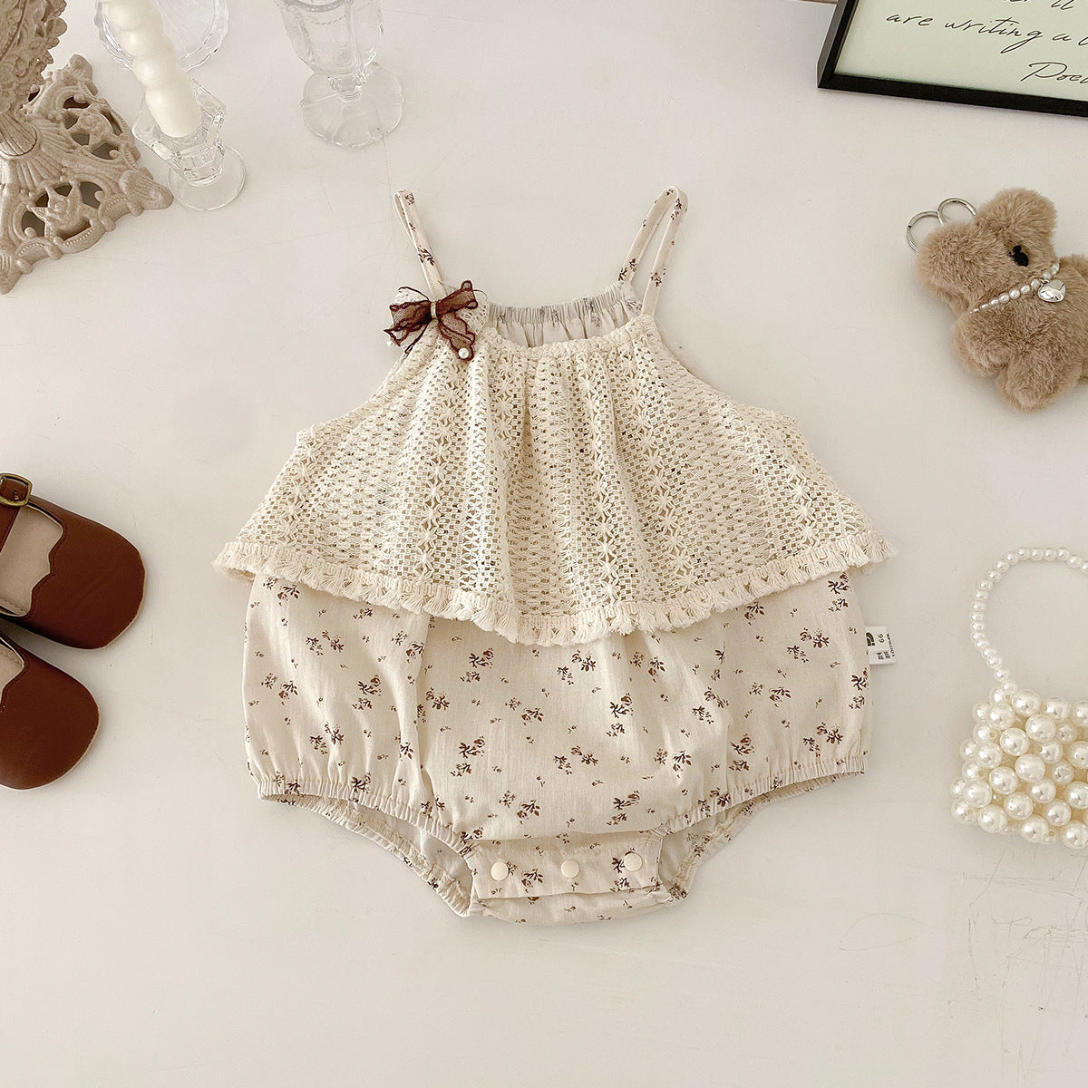 Bohemian-style sleeveless floral baby girl bodysuit 。