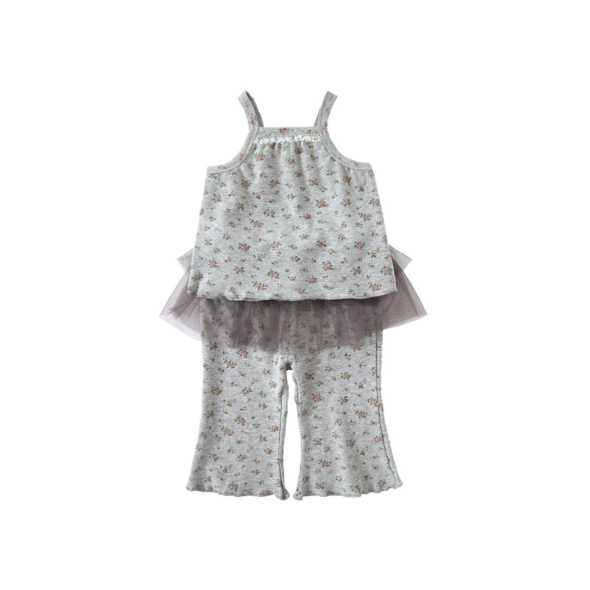 Girls' floral knit suspender set