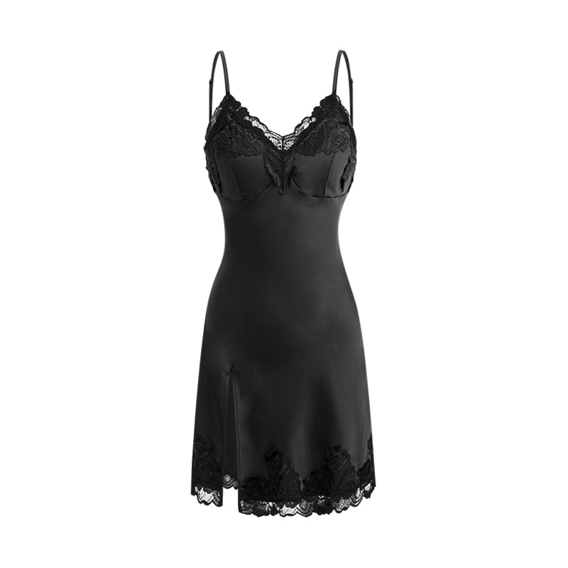 New product: "Elegant" Sexy Lace Patchwork Cooling Nightgown / Violet Slim Fit Night Robe