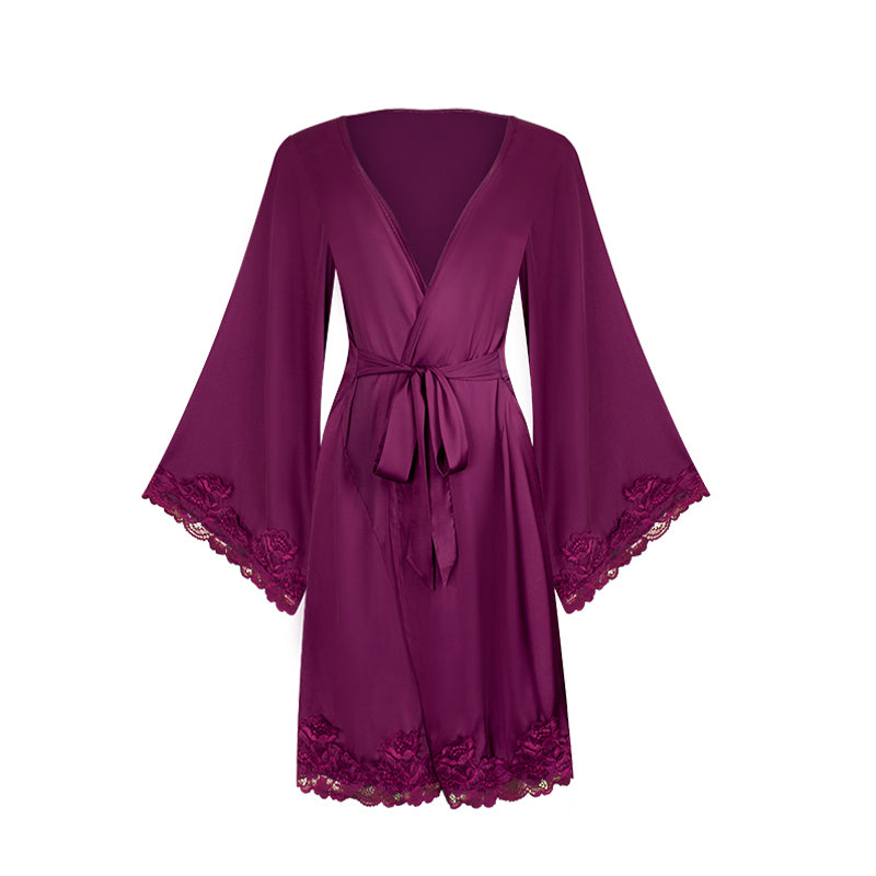 New product: "Elegant" Sexy Lace Patchwork Cooling Nightgown / Violet Slim Fit Night Robe
