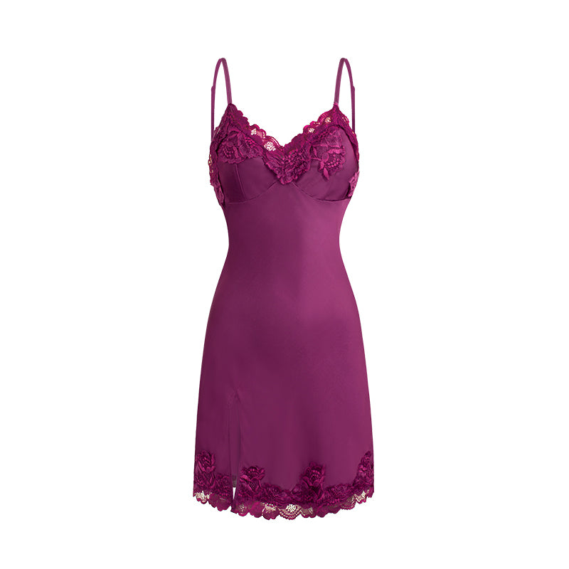 New product: "Elegant" Sexy Lace Patchwork Cooling Nightgown / Violet Slim Fit Night Robe