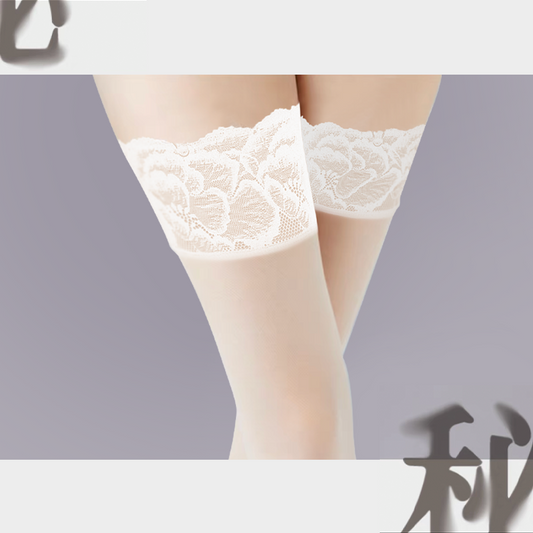 Lingerie "Duan" 3D French Lace Over-The-Knee Stockings with Silicone Non-Slip Design – Ultra-Thin, Sexy, and Silicone Non-Slip – One Size Fits Most