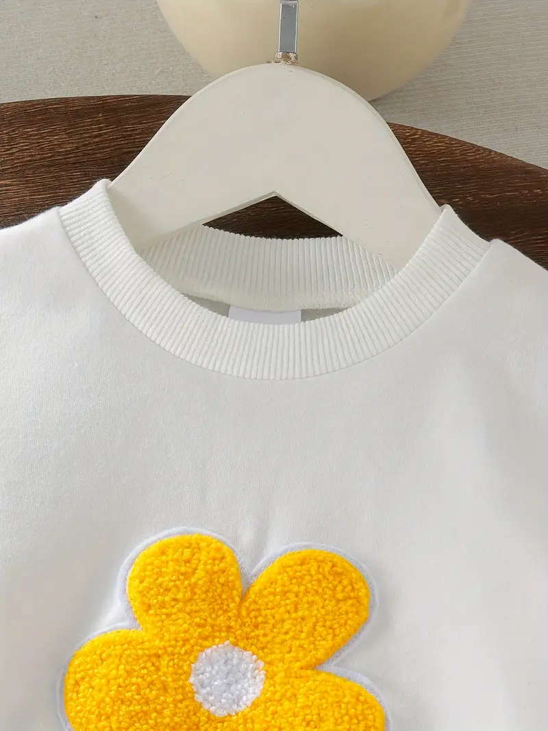 Girls Long Sleeve Floral Embroidery Hoodie + Torn Bell Bottom Pants 2pcs Set