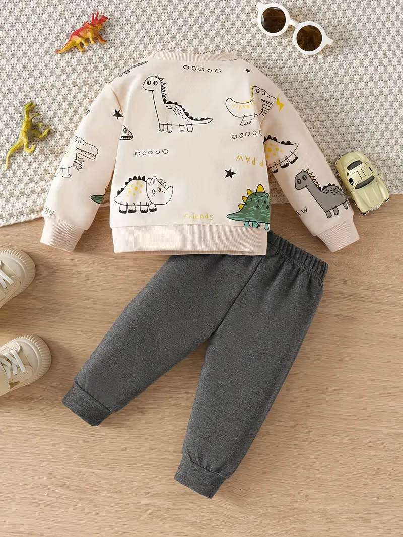 Baby Cute Dinosaur Print Long Sleeve Sweatshirt and Pants Set