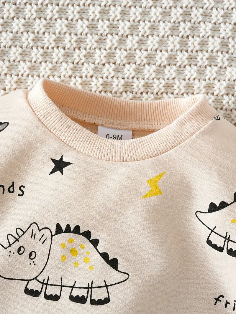 Baby Cute Dinosaur Print Long Sleeve Sweatshirt and Pants Set